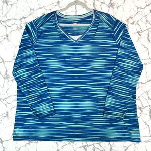 REEL LEGENDS Freeline Fishing Shirt Men's XXXL Aqua Blue Hazy Stripe Long Sleeve